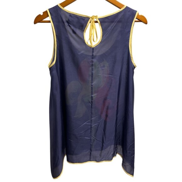 Chelsea & Violet Sheer Silk Navy Floral Asymmetric Hem Tank S - Picture 2 of 6